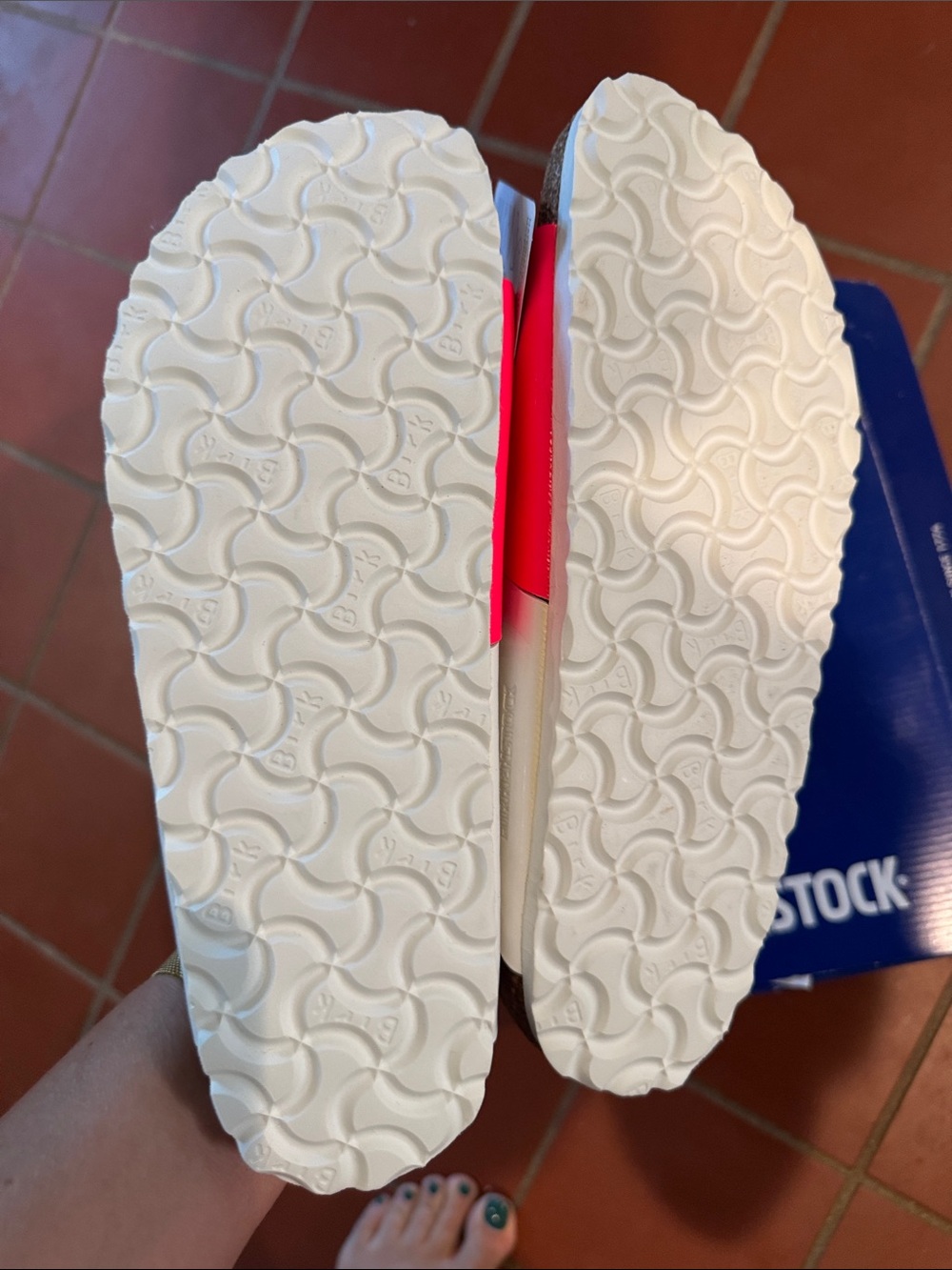 Birkenstock White and Bright Pink Two-strap Slide Sandals - Picture 4 of 4